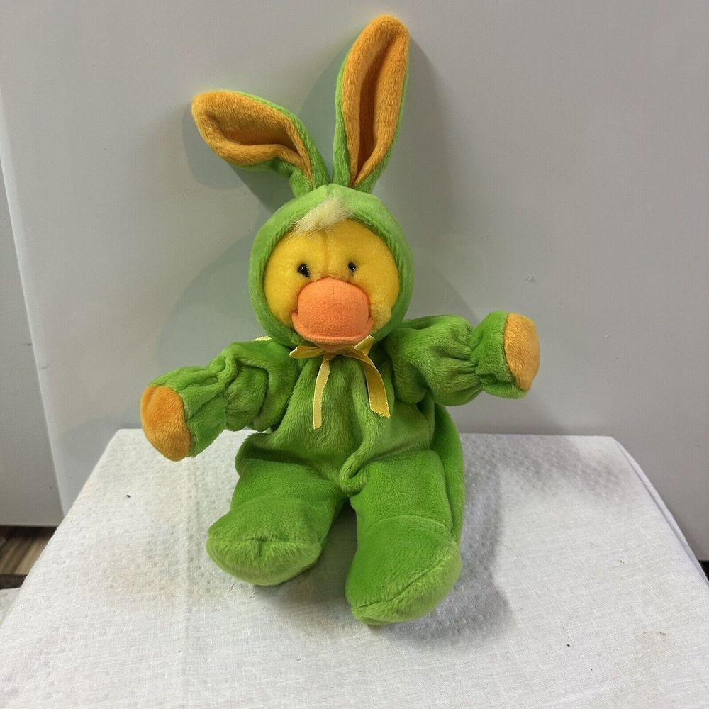 1998 GAC Easter Duck In‎ Green Bunny Suit Plush Stuffed Animal 13" Excellent
